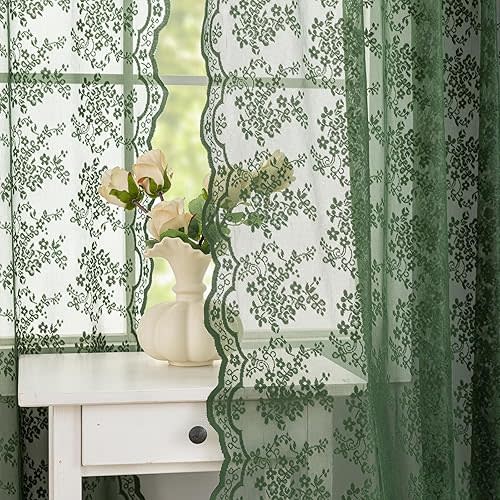 Moss Dark Green Sheer Curtains