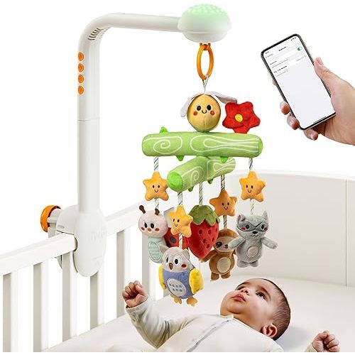 TUMAMA Crib Mobile with Music and Lights, Baby Mobile Cute Bee Crib Toys Hanging, Remote Control Nursery Mobiles for Bassinet, Rotation, Starlight Projection and Lullabies for Babies