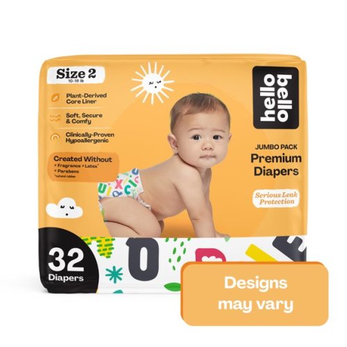 Hello Bello Premium Baby Diapers I Affordable Hypoallergenic and Eco-Friendly Absorbent Diapers for Babies and Kids I Size 2 I Various Gender Neutral Designs I 32 Count
