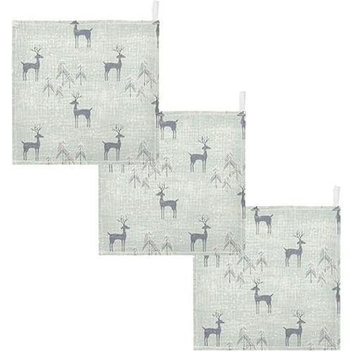 Burbuja Deer in Pine Forest Baby Washcloths - Muslin Cotton Soft Absorbent Baby Towel for Newborn Baby Sensitive Skin - Baby Essential Item, 12x12 in, 3 Pack