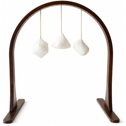 Snuggle Me Organic Baby Play Gym Arch Wooden Walnut Effect, 0-9 Months | Wooden Scandi Design with Organic Cotton Hanging Toys Use with Snuggle Me Loungers