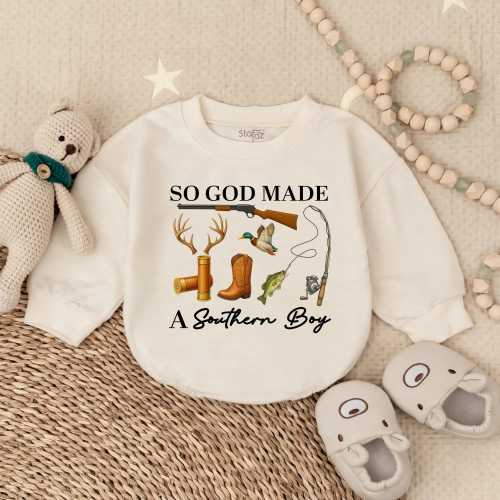 So God Made A Southern Boy Baby Romper, Hunting Baby Bodysuit, Baby Shower Gift, Baby Boy Clothes, Ducks Deer Fishing, Mallard Duck
