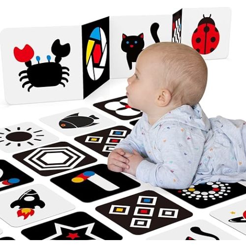 hahaland High Contrast Baby Flash Cards for Visual Stimulation 20 Pcs, Black and White Visual Stimulus Cards, Infant Newborn Baby Toys 0 3 6 Months Flashcards for 0 Months+(6'' x 6")