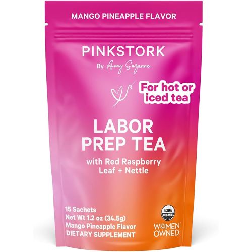 Pink Stork Organic Red Raspberry Leaf Labor Prep Tea - Mango-Pineapple with Nettle, and Moringa - Third Trimester Pregnancy Tea - Labor and Delivery Essentials for Women, 30 Cups