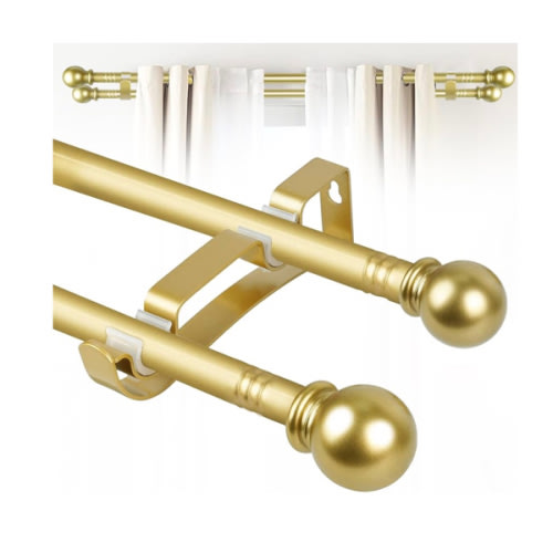 Double Curtain Rods for Windows Set 30 to 60 Inch,Gold Curtains Rod with 2PCS Drapey Pole Brackets,Small Extra Long 5/8" Diameter Blackout Cortineros Para Ventanas for Bedroom,Living Room