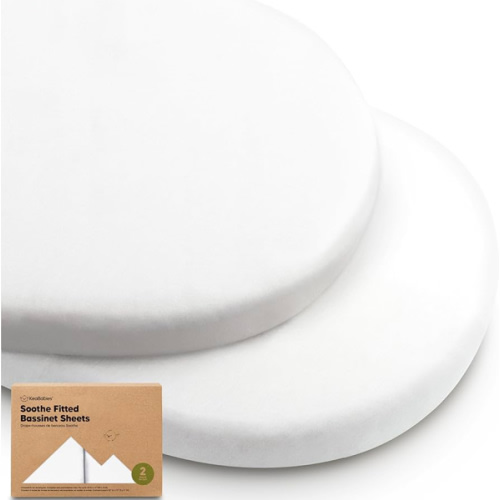 2-Pack Organic Bassinet Sheets for Girls, Boys - 100% Cotton Bassinet Mattress Sheets Compatible with Halo Bassinest Swivel Sleeper,Graco,Baby Delight,Chicco,Unisex Fitted Bassinet Sheets(Soft White)