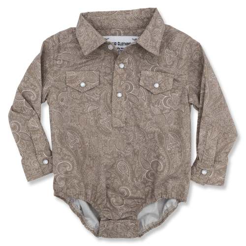 Beige Paisley Long Sleeve Pearl Snap Onesie