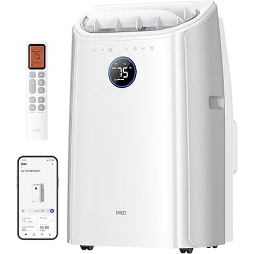 DREO Portable Air Conditioners, 12000 BTU ASHRAE (8000 BTU DOE) Smart AC Unit for Room with Drainage-free Cooling, APP/Voice/Remote, Fan & Dehumidifier, Quiet Standing AC for Bedroom, AC515S, White