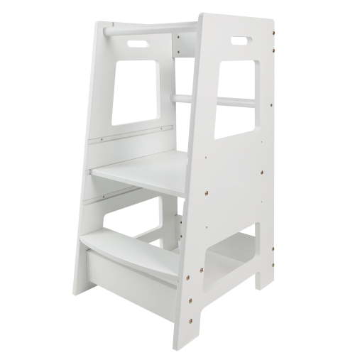 Adjustable Kids Learning Standing Tower with 3 Height Levels, Wooden Step Stool with Safety Rails, Kitchen Stool Helper for Toddlers