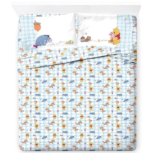 Jay Franco Kids Sheet Set with Fitted, Flat Sheets & Pillow Cover - Ultra-Soft Bedding with Pillowcase for Room Decor, White - Winnie The Pooh, 4 Piece Full