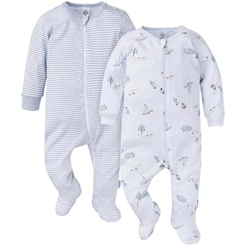 Gerber baby-girls Baby Unisex 2-pack 2-way Zip Textured Sleep 'N Play