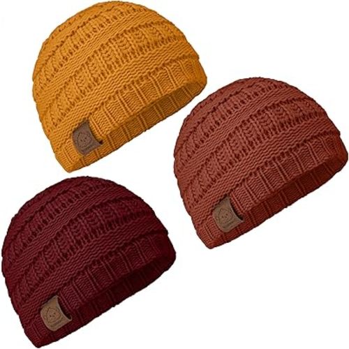 KeaBabies 3-Pack Baby Beanies for Boys, Girls,Soft Cute Baby Hat (Terracotta, 6-36M)