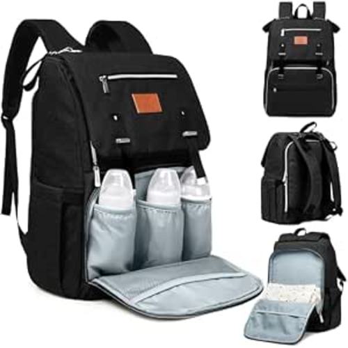 KeaBabies Baby Diaper Bag Backpack with Changing Pad, Large (Trendy Black) | Waterproof Baby Bag for Mom and Dad, Insulated Bottle Pockets, Durable Toddler, Twin, Boy Girl Diaper Backpack for Travel