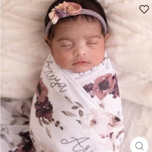 Demis Dusty Purple Floral Personalized Baby Name Swaddle
