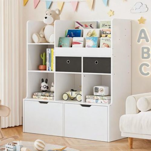 47.8 in Wooden Kids Storage Unit Modern Bookcase with Drawers & Floor Cabinet Multifunctional Toy Organizer for Playroom Nursery Kids Room - White