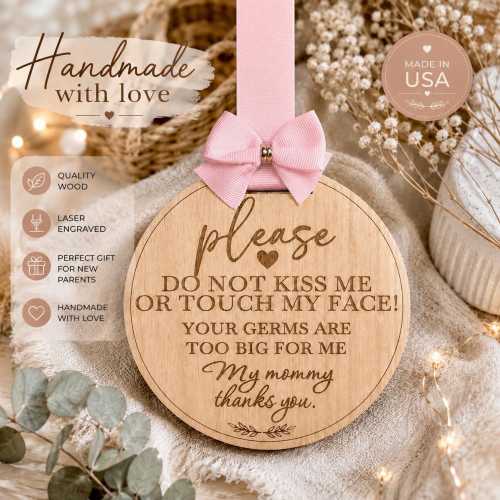 Wooden Baby Car Seat Sign | Please Don't Touch Stroller Tag (Sensitive Skin)