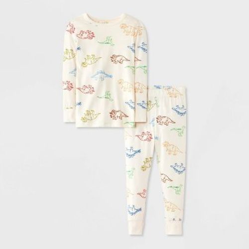 Toddler Boys' 2pc Dino Soft Jersey Tight Fit Pajama Set - Cat & Jack™ Cream 3T