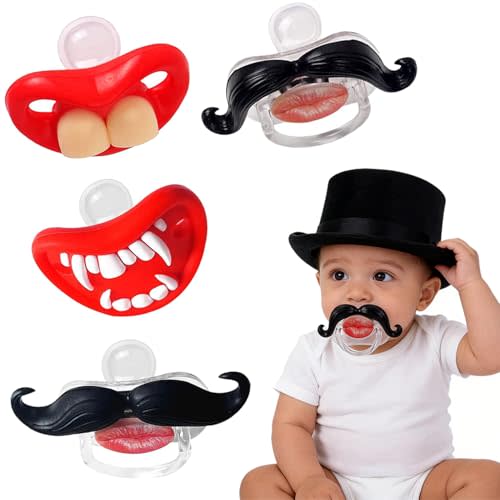 YAPROMO Funny Pacifiers for Babies,Mustache Pacifier 0-6-18 Months,Halloween Pacifiers for Toddlers, Funny Teeth Pacifier for Boys and Girls
