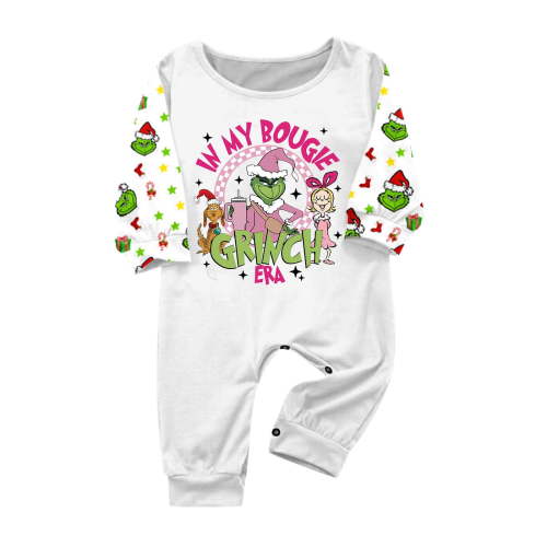 Family Matching Sets Pajamas with Green-Haired Christmas Elf Print, Christmas Family Loungewear Outfits, 2 Pcs White Family Matching Long Sleeve Tops+Pants Set