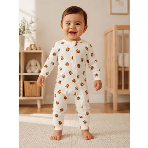 Teddy Bear | Organic Cotton Pointelle Baby Clothes Zipper Romper – SpearmintLOVE