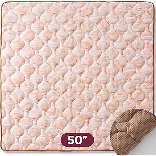 Momcozy Baby Play Mat for Floor, 50x50 Thickened Playpen Mat, Playmate for Baby Tummy Time, Waterproof & Non-Slip, Foldable Outdoor Mats with Carrying Handle, Leopard Heart