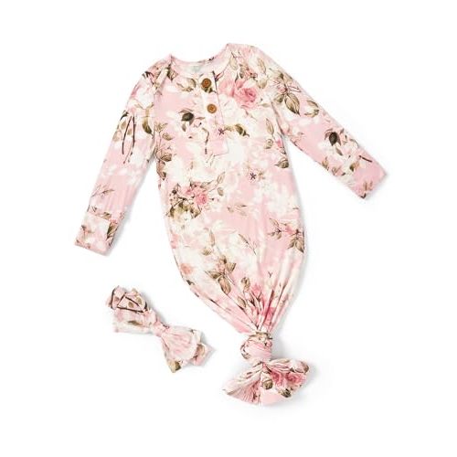 PATPAT Baby Sleeper Gown with Bamboo Viscose for Newborn Girls Boys, Knotted Nightgown with Mittens for Infant Home Coming