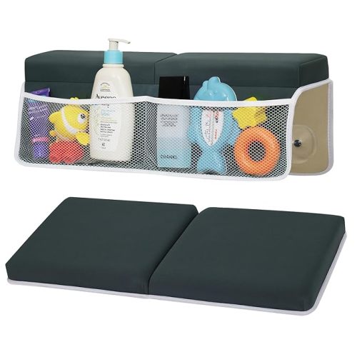 Comfortable Baby Bath Kneeler and Elbow Rest Pad Set, Thick Memory Foam Bath Kneeling Pad with Elbow Support, Baby Bathtub Cushion with Toy Organizer, Non-Slip for Infant or Toddler Bathing