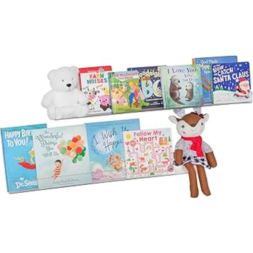 Rebecca Luxurious Acrylic Floating Shelves for Wall - 2 Pack of 24" x 2" x 4" - 5mm Thick Clear Book Shelf for Bathroom, Bedroom, Nursery, Kids Room with Easy Installation Hardware – Cute Bookshelf