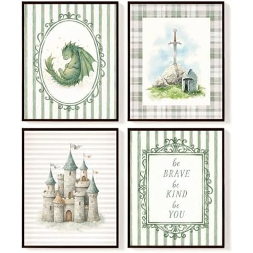 SkyCozy Boys Room Decor, Dragon Nursery Wall Art Posters Set of 4 Unframed