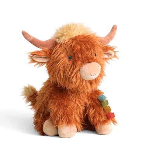 Itzy Ritzy Snuggles Plush Toy – Soft Stuffed Animal for Babies, Kids & Adults – Sensory Ribbons & Textured Fabrics for Tactile Play – Cozy & Cuddly Companion for Newborns & Up (Highland Cow)