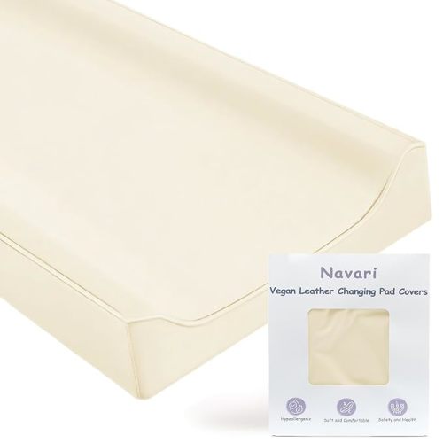 Vegan Leather Changing Pad Cover - 31"X 16" - Waterproof Wipeable, Extra Thick & Portable & Non-Slip Diaper Mat - Fits Standard Changing Tables for Baby Boy Girl (White) (NO Pad Included)