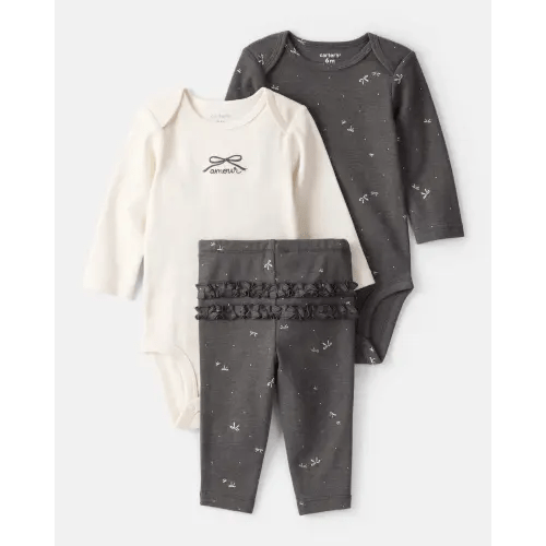 Baby Girl Bow Print Bodysuit & Pant Set - Grey | Carter's