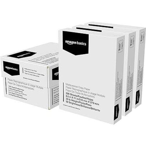 Amazon Basics Multipurpose Copy Printer Paper, 20 lb, 8.5 x 11 Inches, 3 Reams (1,500 Sheets), 92 Bright White for Home Use