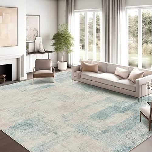 zesthome Washable Rug 8x10, Modern Abstract Rugs for Living Room, Ultra Soft 8x10 Area Rugs, Stain Resistant Rugs for Bedroom, Ultra-Thin Large Rug Foldable (Blue, 8'x10')