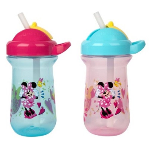 The First Years Disney 9oz Plastic Minnie Mouse Flip Top Straw Cups - 2pk: BPA-Free, Spillproof, Soft Spout