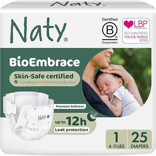 Naty BioEmbrace Baby Newborn Diapers, Size 1 (4–11 lbs), 25 Count