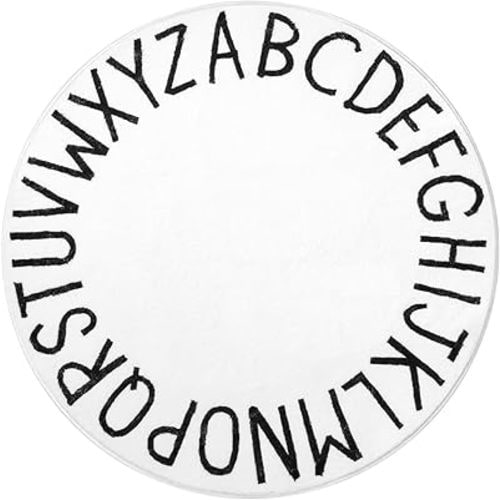 SHACOS Ultra Soft Fluffy Round ABC Rug 4 Ft Washable Cushioned Rugs for Toddlers Baby Crawling Kids Room Playroom Nursery Alphabet Educational Classroom Carpet, White