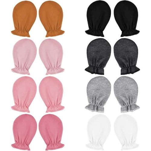 8 Pairs Newborn Baby Mittens No Scratch 0-6 Months Cotton Baby Hand Mittens For Girls Boys Wrist Gloves Infant Toddler Mitten For Girls Boys Solid Color