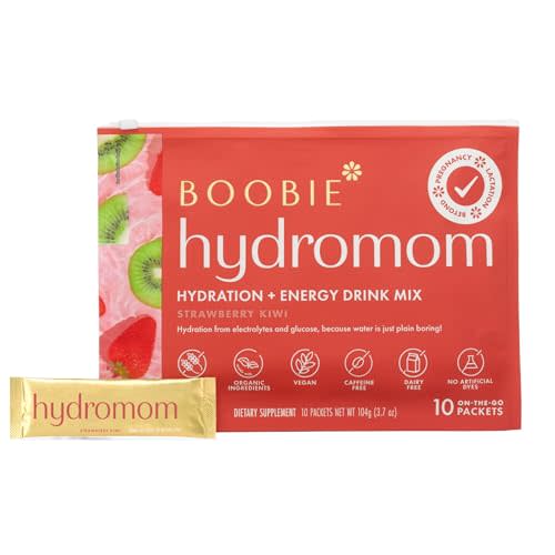 Boobie Hydromom Superfood Electrolyte Drink Mix, Strawberry Kiwi | Refreshing Energy & Hydration Boost for Mamas | On-The-Go & Travel Essentials for Pregnancy, Lactation, & Beyond, 10 Packets