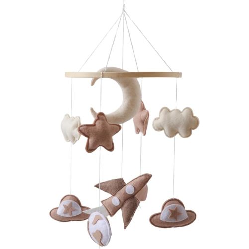 GOODMOM Adventure Sky Wooden Crib Mobile – Handcrafted Baby Mobile with Airplane, Earth & Spaceship Elements, Beige & Brown Nursery Décor, Perfect Gift for Newborns & Baby Showers (Airplane)