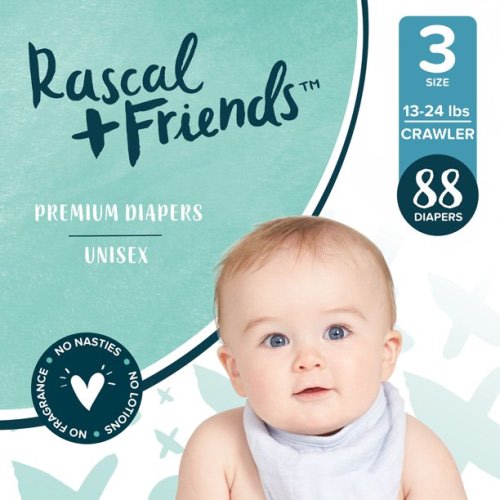 Rascal + Friends Premium Diapers, Size 3, 88 Count