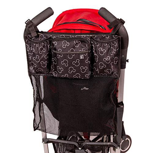 Disney Baby by J.L. Childress Cups 'N Cargo Stroller Caddy Organizer with Cup Holder - Stroller Accessories Bag, Travel Essential, Mesh Storage Attachment, Universal Fit - Mickey Mouse, Black