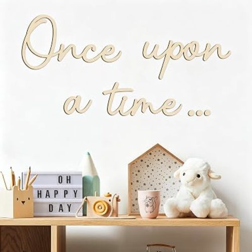 JarThenaAMCS Once Upon a Time Wooden Sign Reading Corner Sign Rustic Nursery Wall Decor for Kids Bedroom Bookshelf Home Decor Birthday DIY Crafts Baby Gift, Natural Wood Color