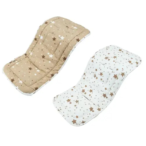 Baby Stroller Pad, Universal Cotton Cushion Padding Reversible Seat Liner Prams Buggy Carseat Travel for Infants Newborns Babies Kids (White Stars+Brown Cross)
