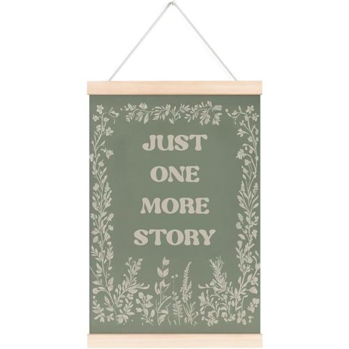 laveliabel Just One More Story Nursery Poster Hanger Frame, Kids Room Wall Decor, Reading Corner Quote Banner Poster with Wood Hanger, Sage Green Wall Art Decor for Nursery Playroom Classroom, 12x16in