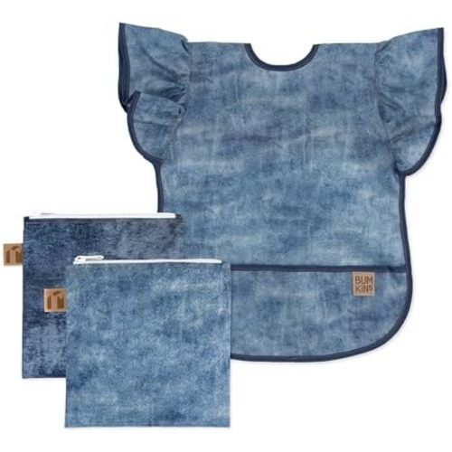 Bumkins Ruffle Apron Bib and 2-pack Sandwich Bags, Waterproof Fabric