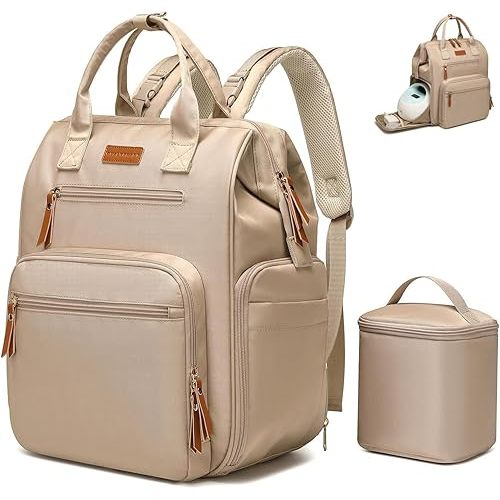 Extra Large Breast Pump Bag with Cooler Bag | Fit for Spectra S1 S2 Momcozy Medela | Pumping Bags for Work Moms | Dual-Deck Design & Convertible | Diaper Backpack for Travel, Khaki