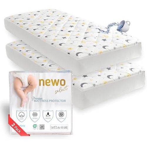Waterproof Crib Mattress Protector Sheets,%100 Cotton Fabric, Absorbent Crib/Toddler Mattress Protector, Quilted, Certified, Noiseless Machine Wash, Moon&Star Pattern 52"x28" (Small Single, 1, Pack)