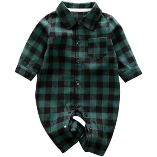 AGQT Baby Boys Christmas Plaid Outfit Gentleman One Piece Xmas Romper Suit Size 0-24 Months