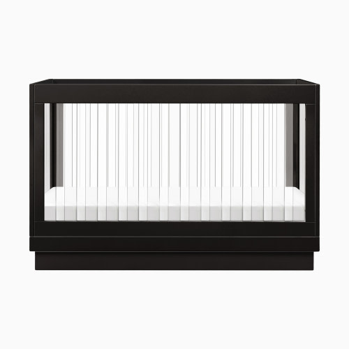 babyletto Harlow Acrylic 3-in-1 Convertible Crib with Toddler Bed Conversion Kit - Black With Black Base And Acrylic Slats